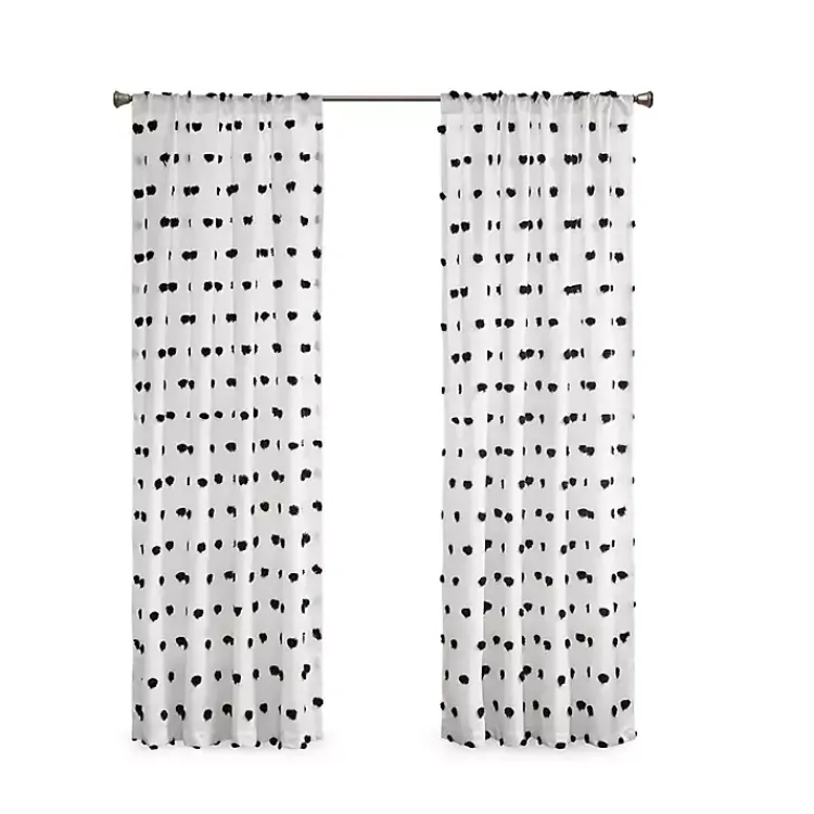 Curtains & Drapes-Kirklands Home Sophie Black Pom Pom Curtain Panel, 63 in.