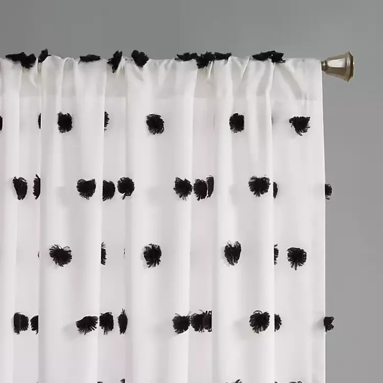 Curtains & Drapes-Kirklands Home Sophie Black Pom Pom Curtain Panel, 63 in.