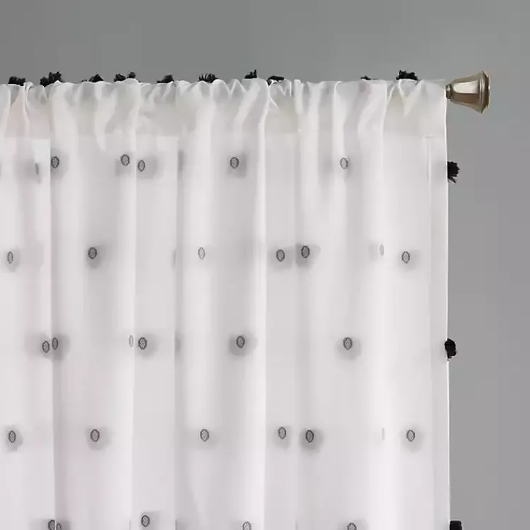 Curtains & Drapes-Kirklands Home Sophie Black Pom Pom Curtain Panel, 63 in.