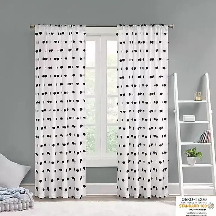 Curtains & Drapes-Kirklands Home Sophie Black Pom Pom Curtain Panel, 84 in.