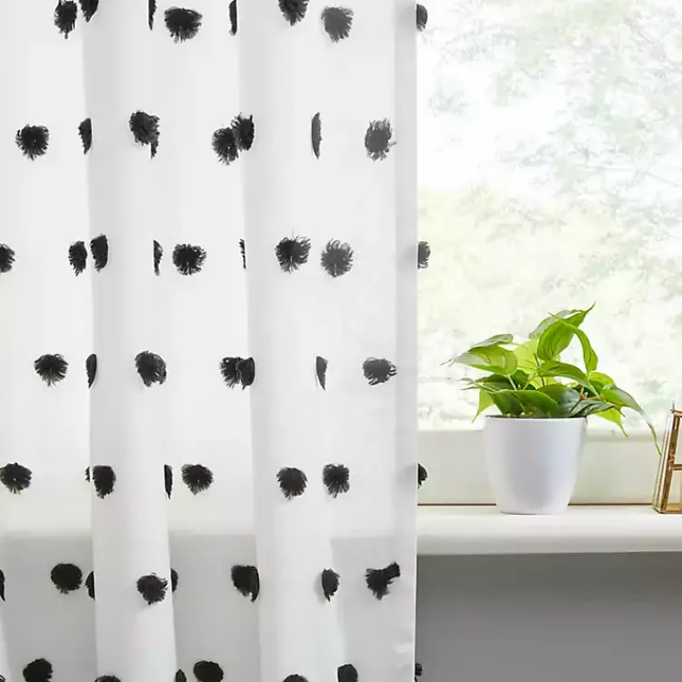 Curtains & Drapes-Kirklands Home Sophie Black Pom Pom Curtain Panel, 84 in.