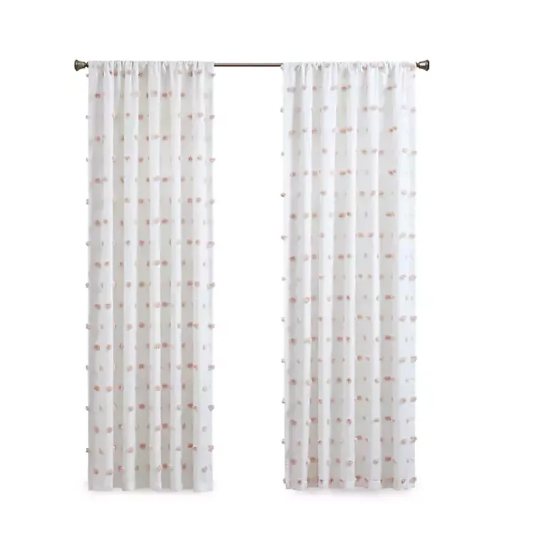 Curtains & Drapes-Kirklands Home Sophie Blush Pom Pom Curtain Panel, 84 in.