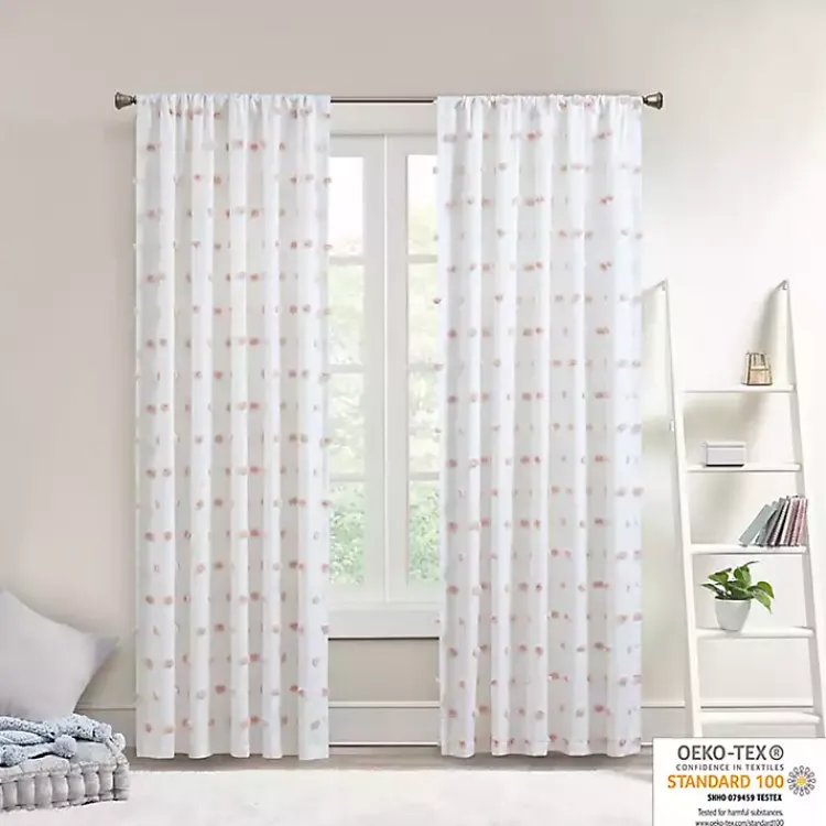 Curtains & Drapes-Kirklands Home Sophie Blush Pom Pom Curtain Panel, 84 in.