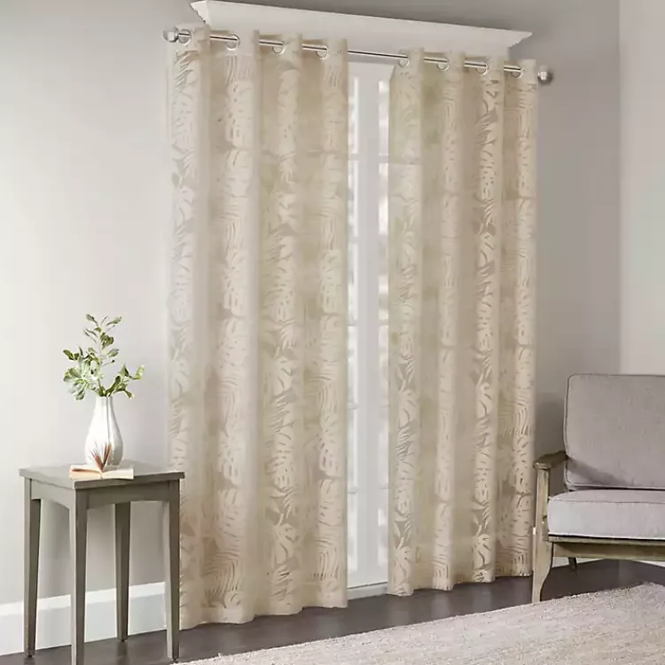 Curtains & Drapes-Kirklands Home Leilani Palm Leaf Curtain Panel, 63 in. Tan