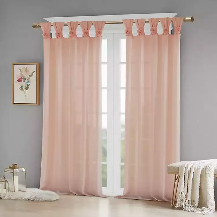 Curtains & Drapes-Kirklands Home Rosette Tab Top Curtain Panel, 84 in. Pink