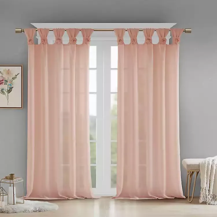 Curtains & Drapes-Kirklands Home Rosette Tab Top Curtain Panel, 95 in. Pink