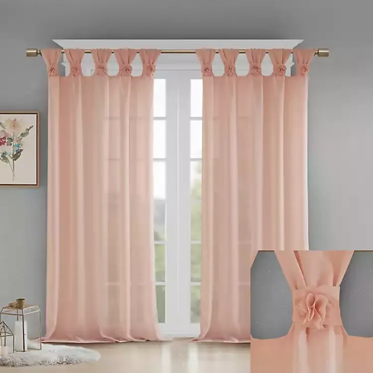 Curtains & Drapes-Kirklands Home Rosette Tab Top Curtain Panel, 95 in. Pink