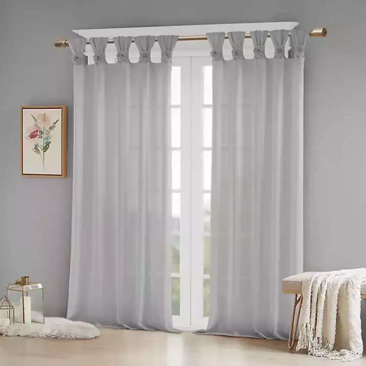 Curtains & Drapes-Kirklands Home Gray Rosette Tab Top Curtain Panel, 84 in. Grayr