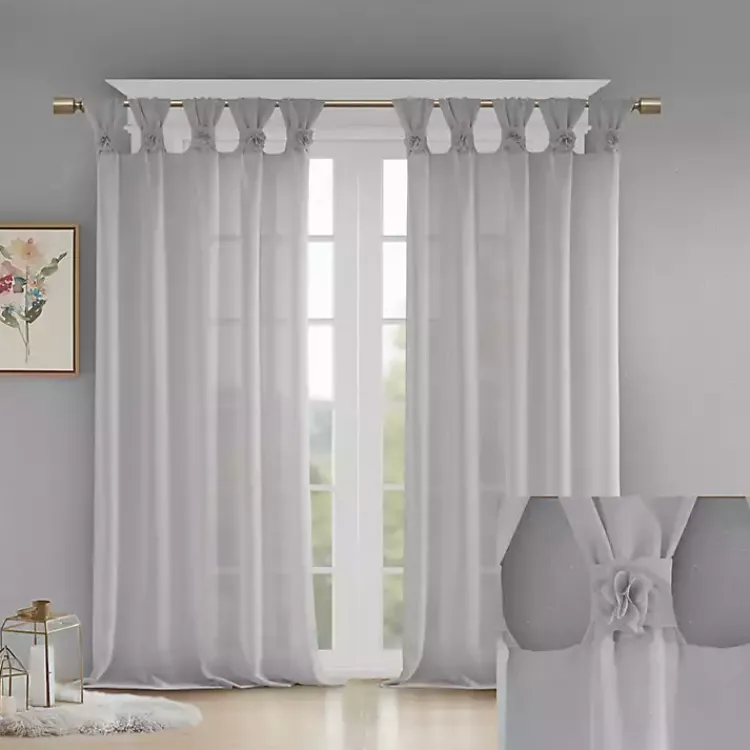 Curtains & Drapes-Kirklands Home Rosette Tab Top Curtain Panel, 95 in. Gray
