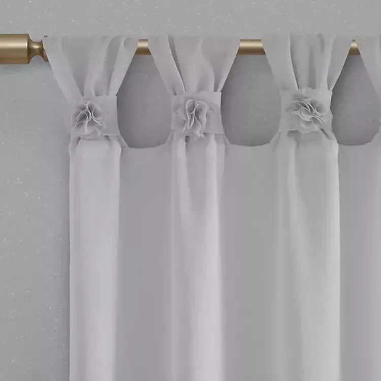 Curtains & Drapes-Kirklands Home Rosette Tab Top Curtain Panel, 95 in. Gray