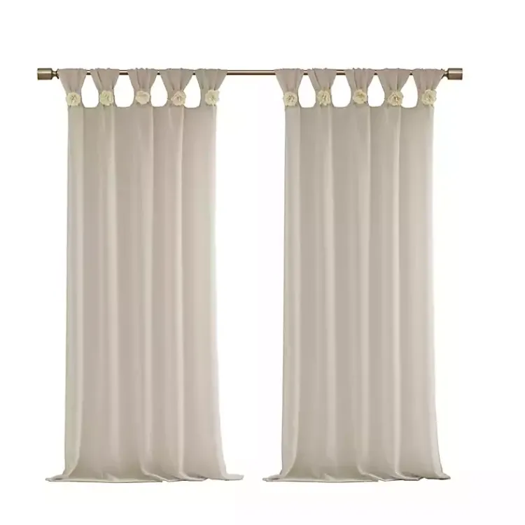 Curtains & Drapes-Kirklands Home Rosette Tab Top Curtain Panel, 84 in. Ivory