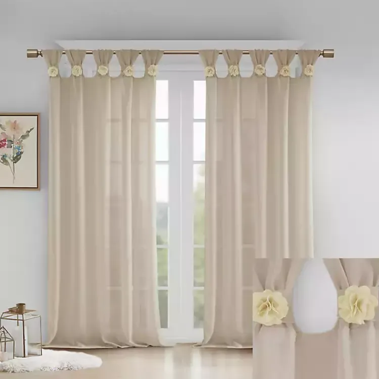 Curtains & Drapes-Kirklands Home Rosette Tab Top Curtain Panel, 84 in. Ivory