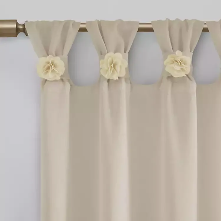 Curtains & Drapes-Kirklands Home Rosette Tab Top Curtain Panel, 95 in. Ivory