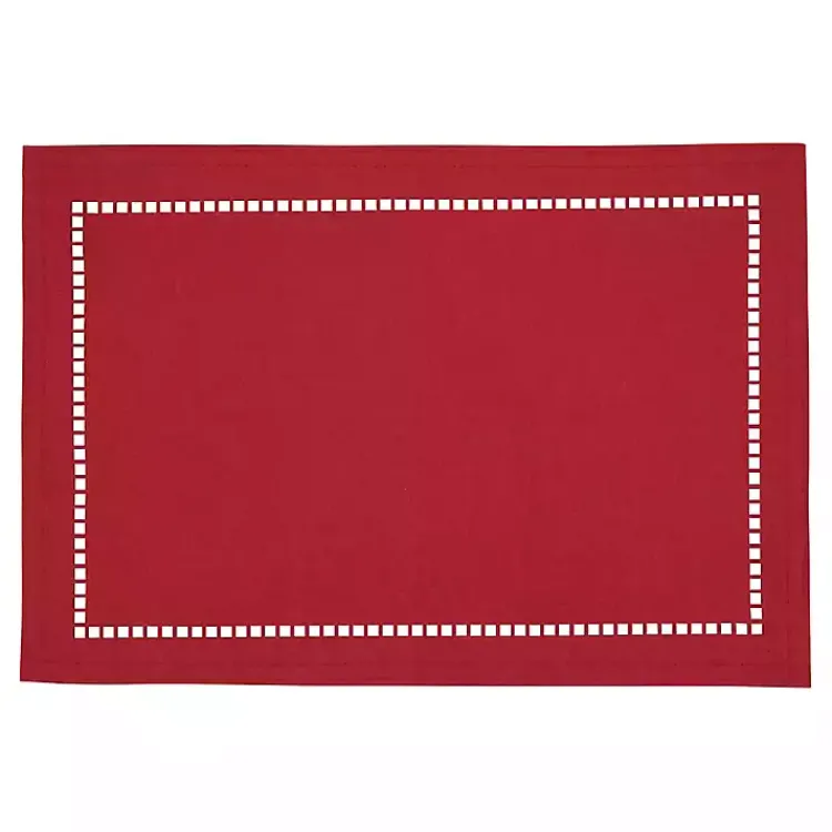 Table Linens-Kirklands Home Hemstitch Laser-Cut Placemats, Set of 4 Red
