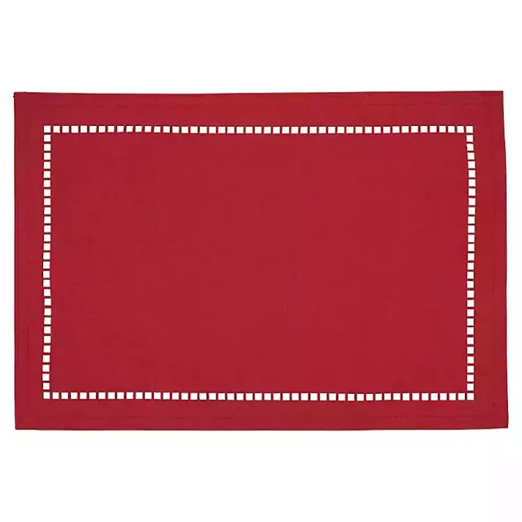 Table Linens-Kirklands Home Hemstitch Laser-Cut Placemats, Set of 4 Red