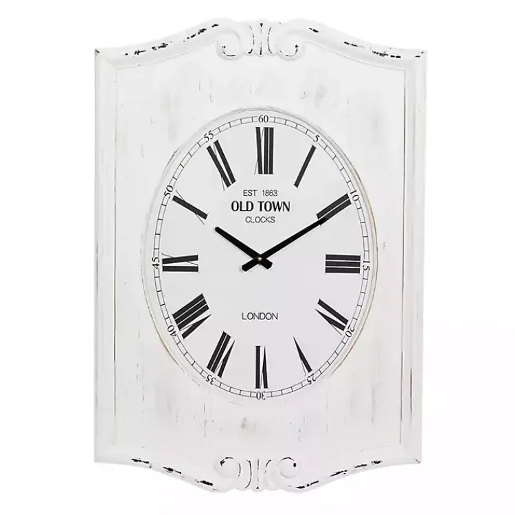Clocks-Kirklands Home Distressed White Wood Scroll Wall Clock