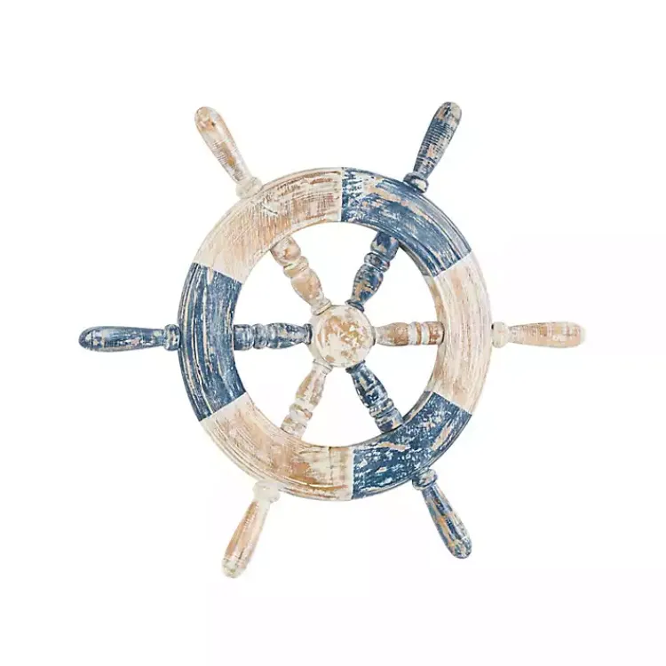 Wall Plaques-Kirklands Home Blue and White Ship Wheel Wall Plaque
