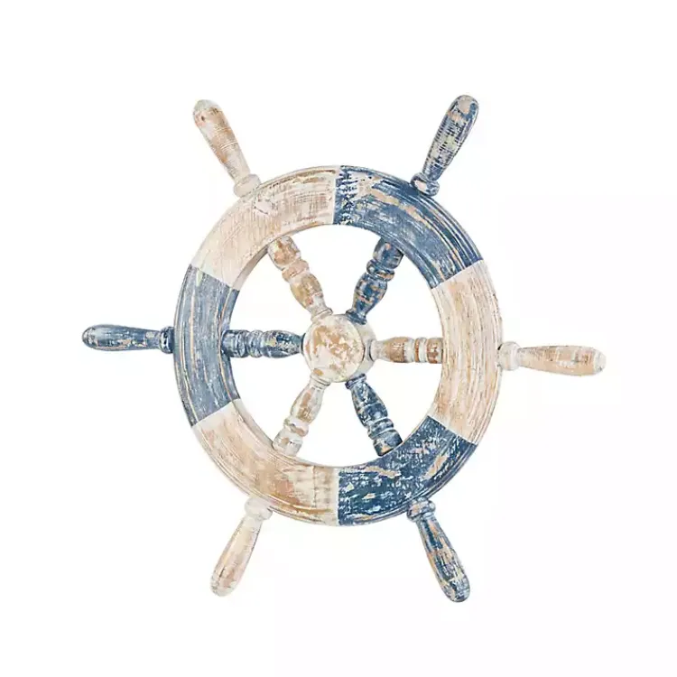 Wall Plaques-Kirklands Home Blue and White Ship Wheel Wall Plaque