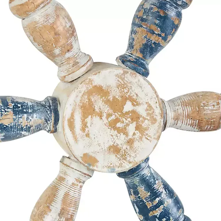 Wall Plaques-Kirklands Home Blue and White Ship Wheel Wall Plaque