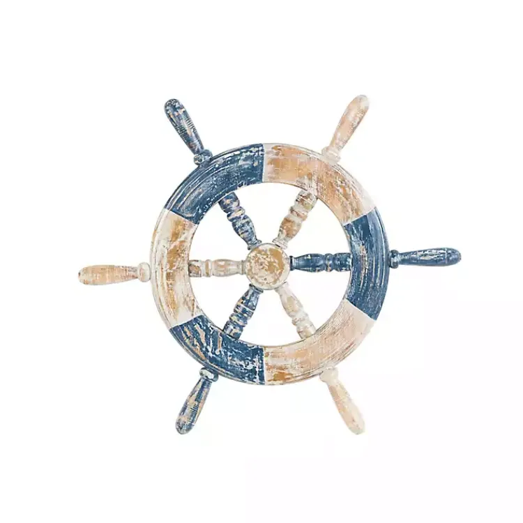 Wall Plaques-Kirklands Home Blue and White Ship Wheel Wall Plaque