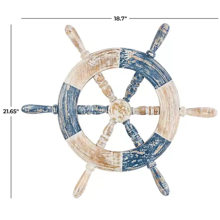 Wall Plaques-Kirklands Home Blue and White Ship Wheel Wall Plaque