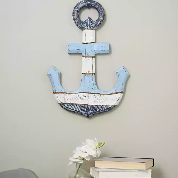 Wall Plaques-Kirklands Home Blue and White Anchor Wall Plaque