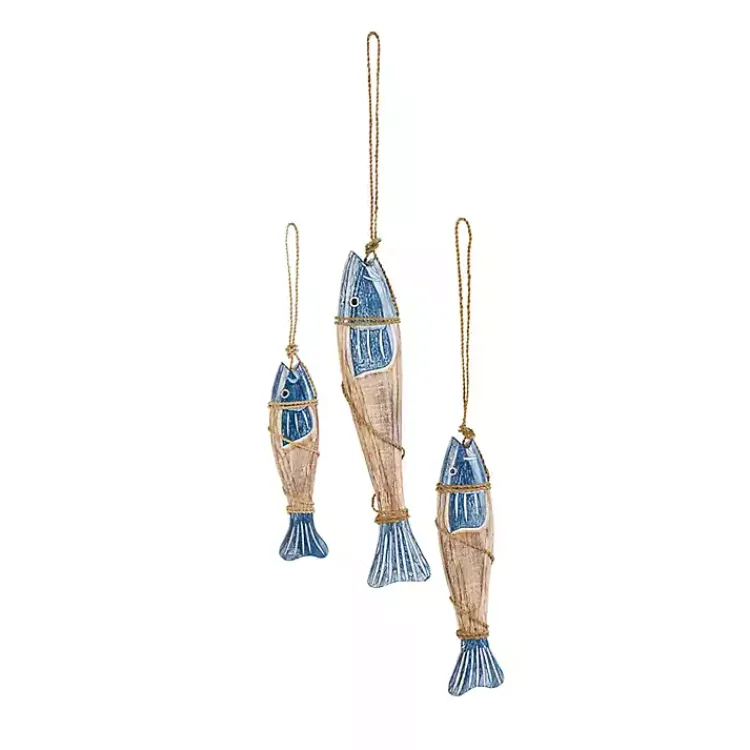 Wall Plaques-Kirklands Home Blue Wood Fish Hanging Wall Plaques, Set of 3