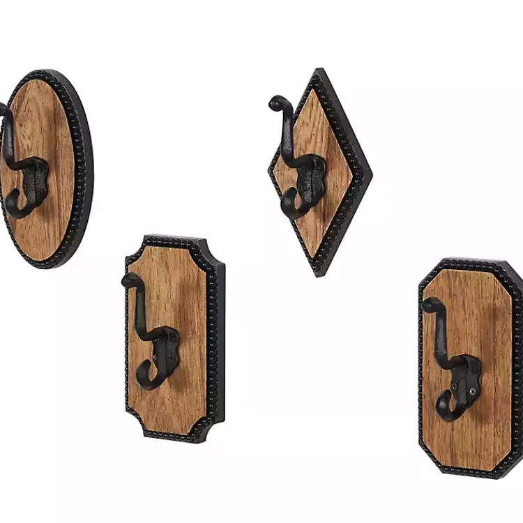 Hooks-Kirklands Home Metal and Wood Beaded Wall Hooks, Set of 4
