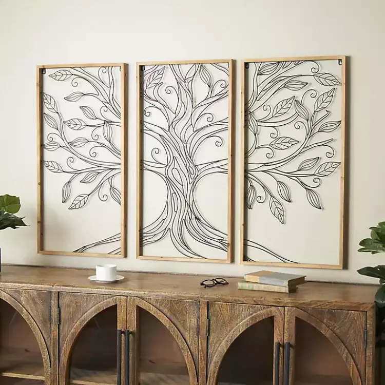 Wall Plaques-Kirklands Home Metal Wire Tree Panel Wall Plaques, Set of 3