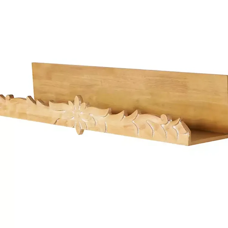 Shelves-Kirklands Home Floral Scroll Natural Wood Wall Shelf