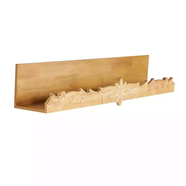 Shelves-Kirklands Home Floral Scroll Natural Wood Wall Shelf