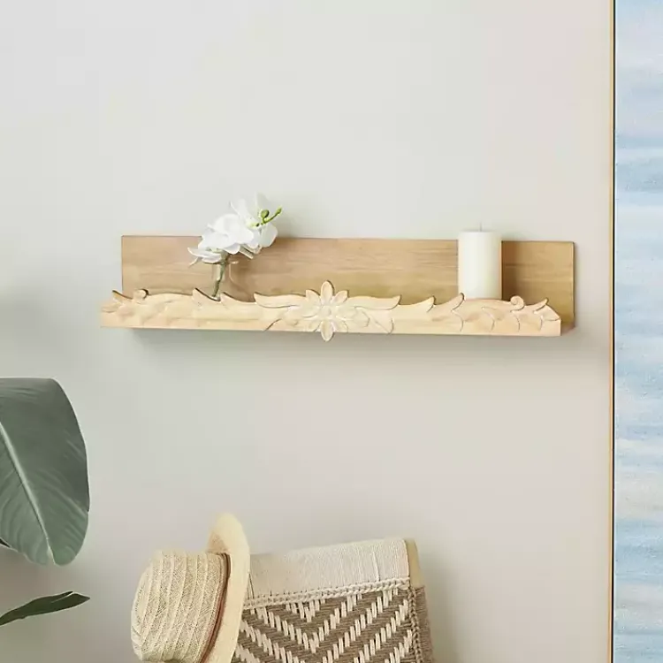 Shelves-Kirklands Home Floral Scroll Natural Wood Wall Shelf