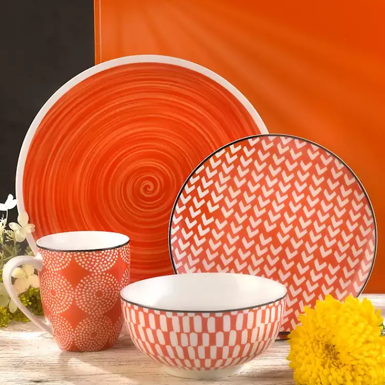 Dinnerware-Kirklands Home Opulent Stoneware 16-pc. Dinnerware Set Orange