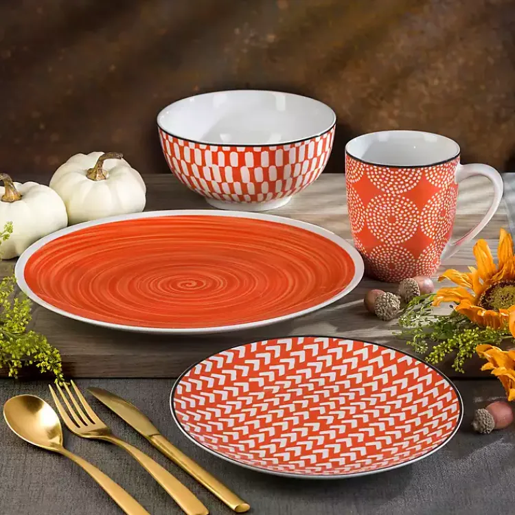 Dinnerware-Kirklands Home Opulent Stoneware 16-pc. Dinnerware Set Orange