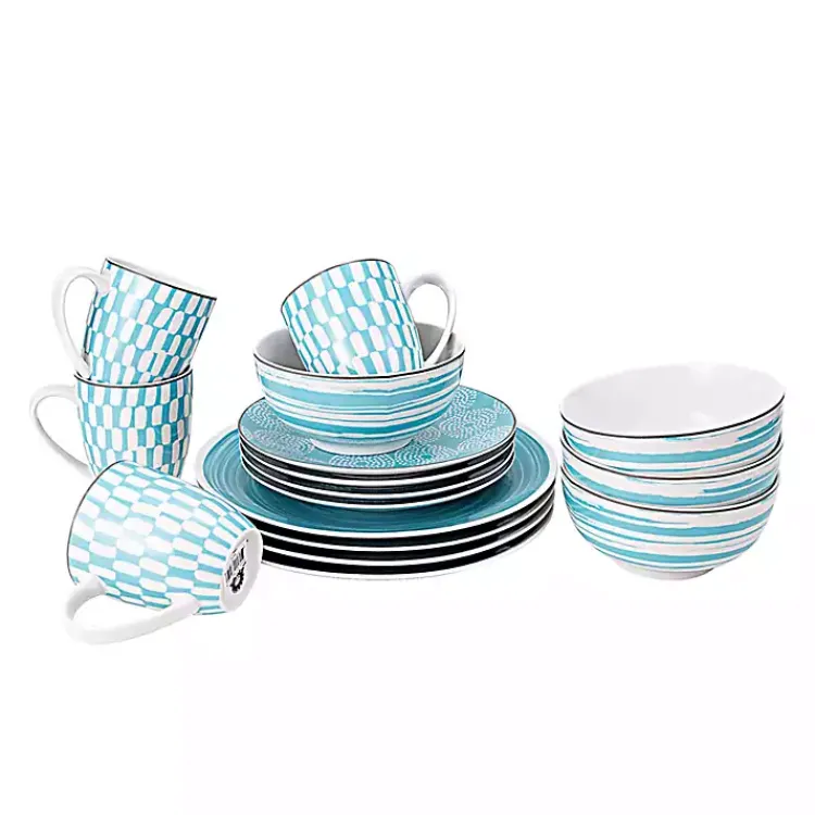 Dinnerware-Kirklands Home Turquoise Stoneware 16-pc. Dinnerware Set Blue