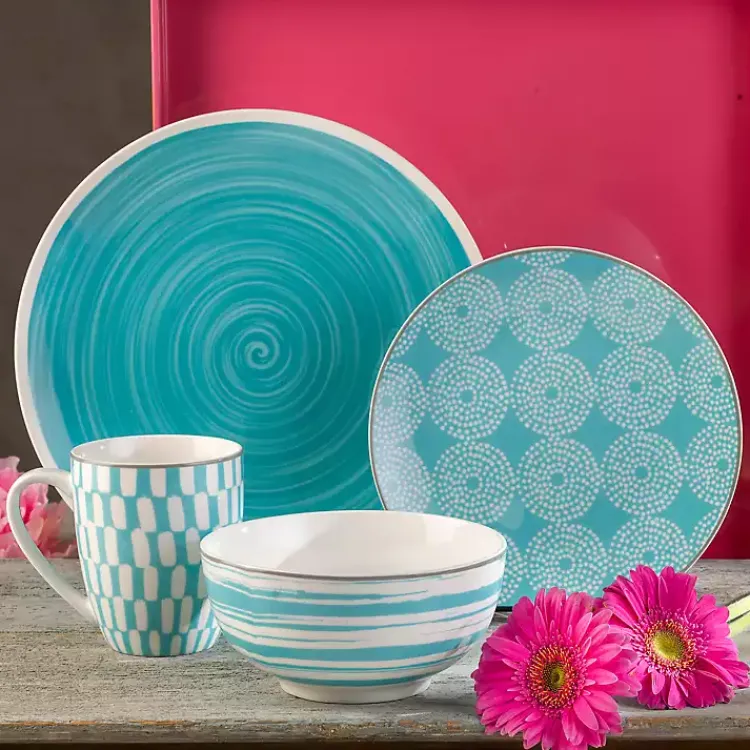Dinnerware-Kirklands Home Turquoise Stoneware 16-pc. Dinnerware Set Blue