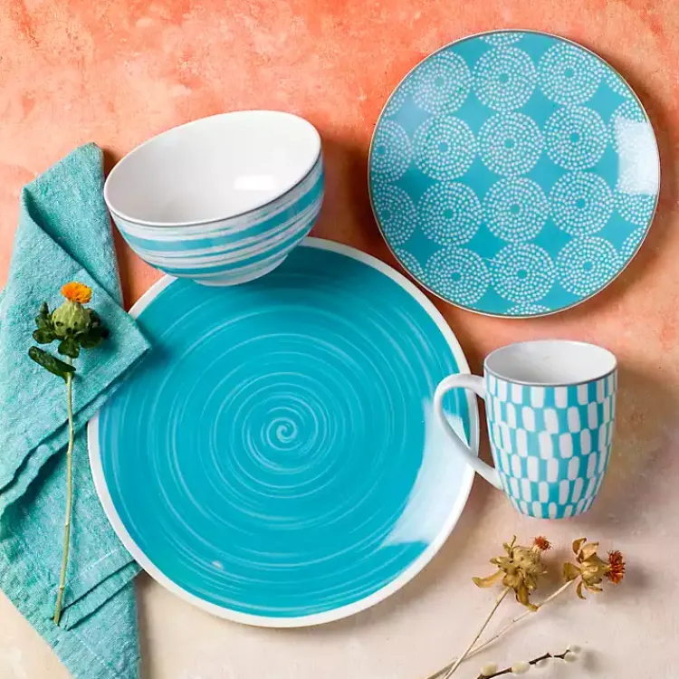 Dinnerware-Kirklands Home Turquoise Stoneware 16-pc. Dinnerware Set Blue