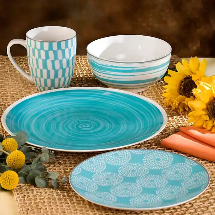 Dinnerware-Kirklands Home Turquoise Stoneware 16-pc. Dinnerware Set Blue