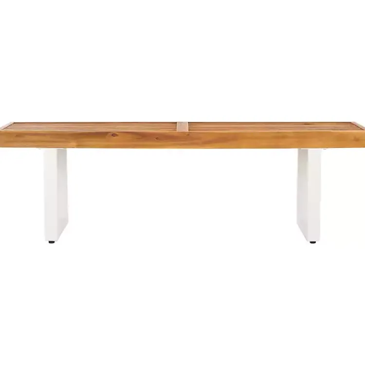 Outdoor Seating-Kirklands Home Acacia Wood and Metal Monti Outdoor Bench White