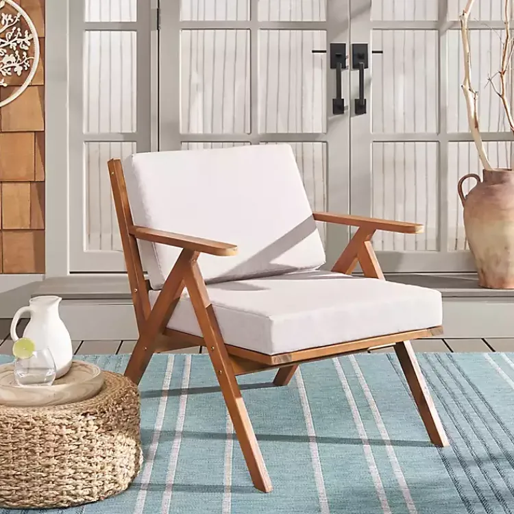 Outdoor Seating-Kirklands Home Upholstered Acacia Wood Outdoor Chair Gray