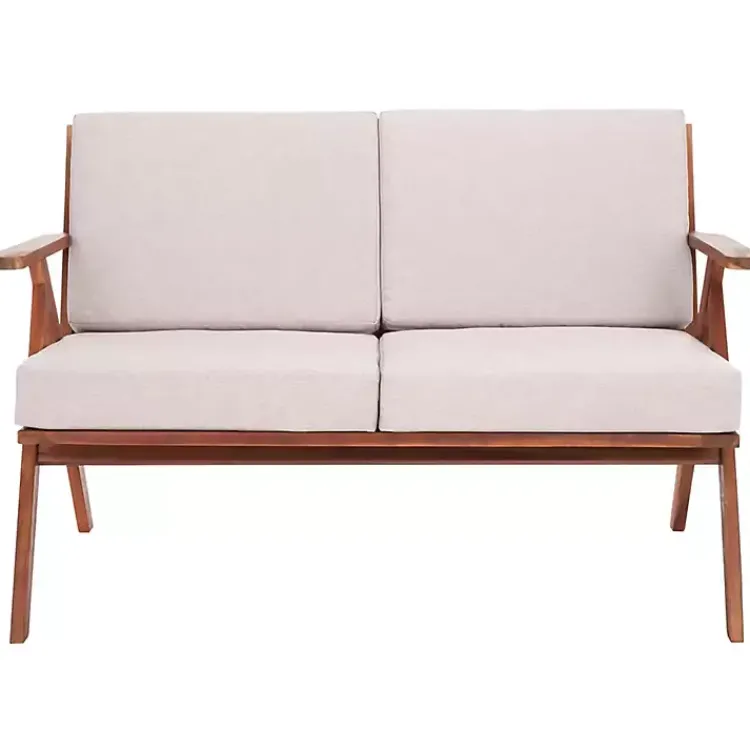 Outdoor Seating-Kirklands Home Upholstered Acacia Wood Outdoor Loveseat Gray