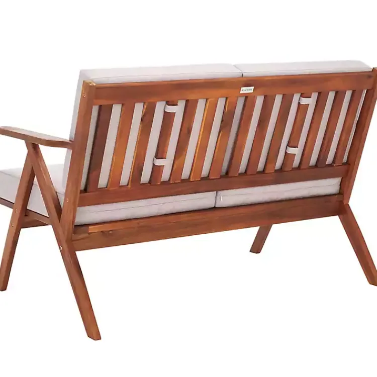 Outdoor Seating-Kirklands Home Upholstered Acacia Wood Outdoor Loveseat Gray
