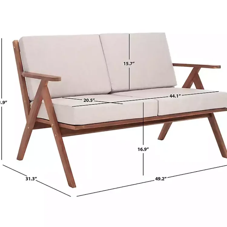 Outdoor Seating-Kirklands Home Upholstered Acacia Wood Outdoor Loveseat Gray