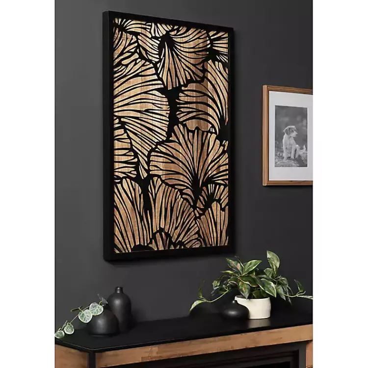 Wall Plaques-Kirklands Home Black and Natural Wood Botanical Wall Plaque
