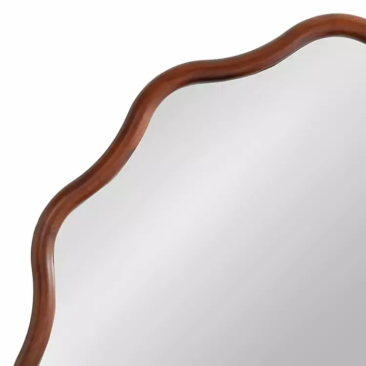Decorative Mirrors-Kirklands Home Walnut Wavy Scallop Round Wall Mirror Brown