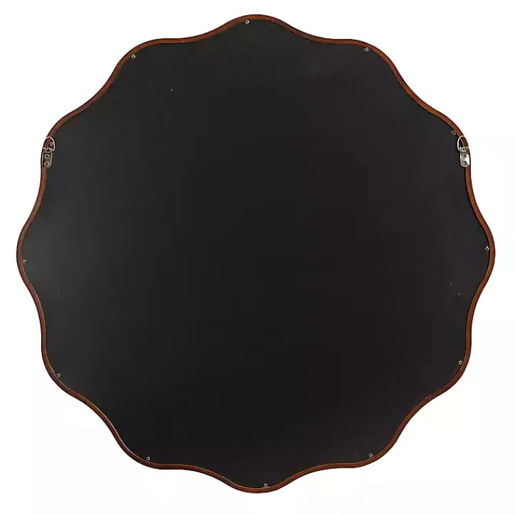 Decorative Mirrors-Kirklands Home Walnut Wavy Scallop Round Wall Mirror Brown
