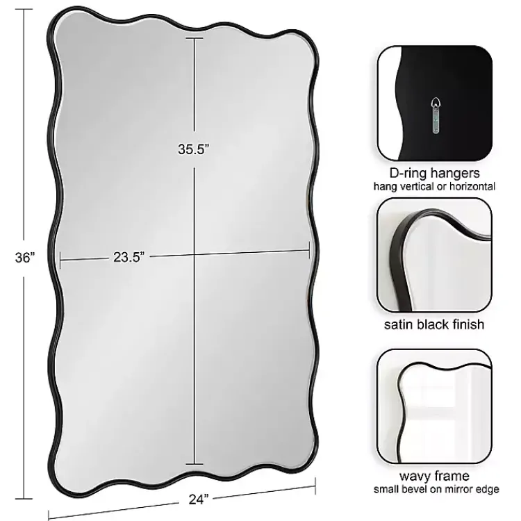 Decorative Mirrors-Kirklands Home Black Wavy Beveled Rectangular Wall Mirror