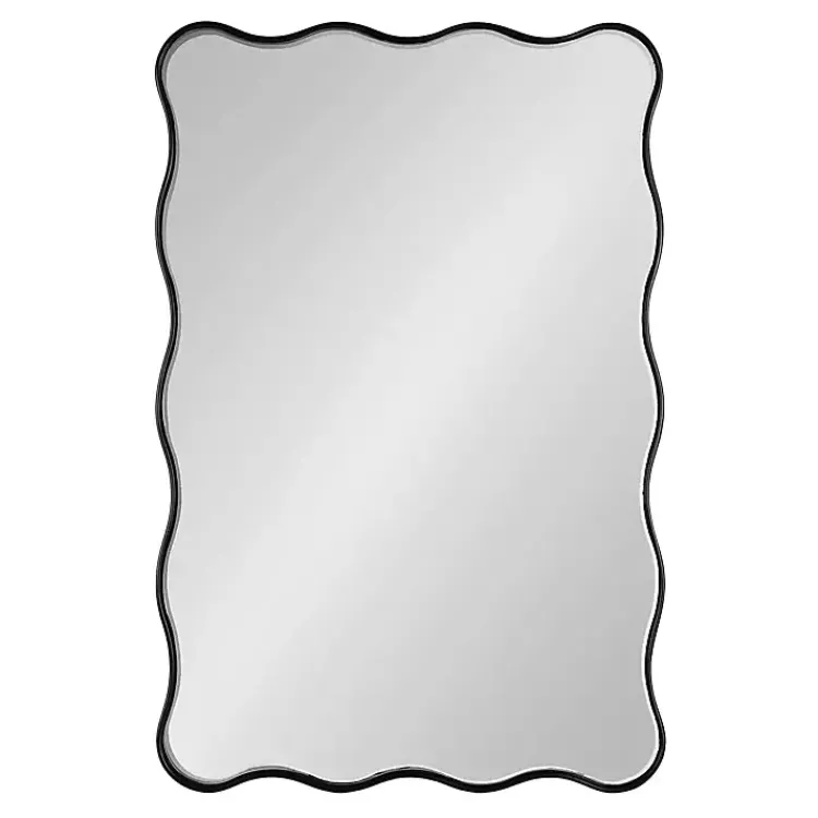 Decorative Mirrors-Kirklands Home Black Wavy Beveled Rectangular Wall Mirror