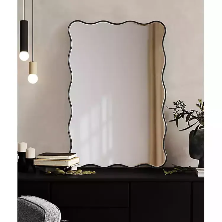 Decorative Mirrors-Kirklands Home Black Wavy Beveled Rectangular Wall Mirror