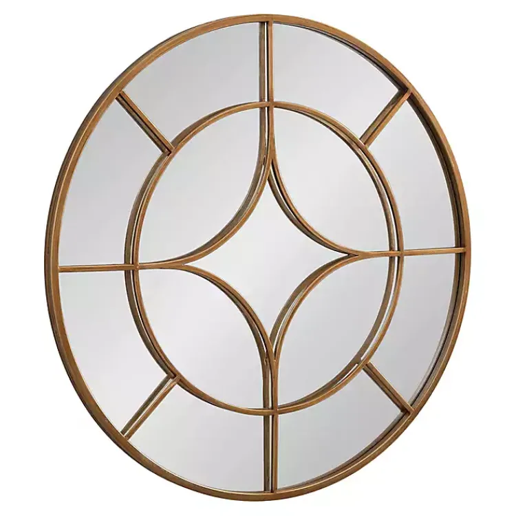 Decorative Mirrors-Kirklands Home Round Gold Geometric Overlay Wall Mirror